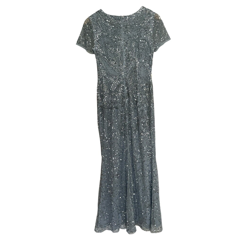 Adrianna Papell Short Sleeve Sequin Formal Ball Gown S 4 Cocktail Evening Dress - Picture 5 of 6